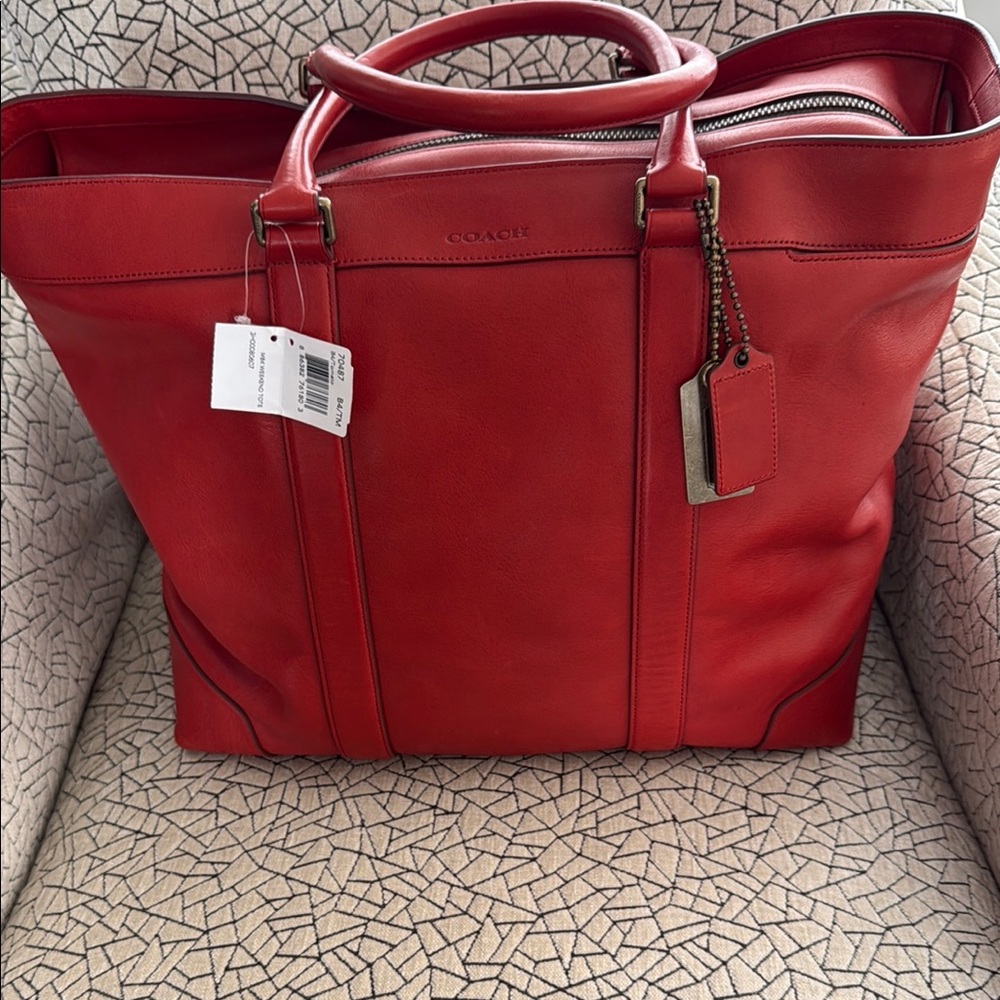Coach Men’s Red Leather Tote Bag